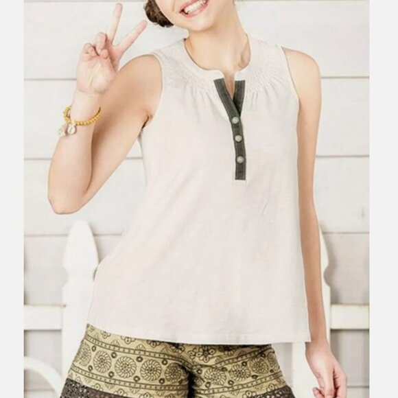 Matilda Jane 435 Top Girls 10 Cream Obstacle Course Swing Tank Y-Neck Buttons - Picture 1 of 10